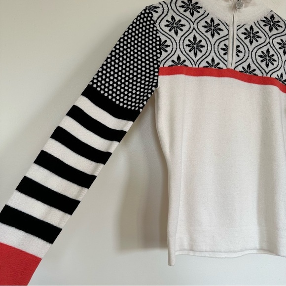 Never Fair Isle Snowflake Quarter Zip Knit Pullover Sweater Size XS - Picture 4 of 15